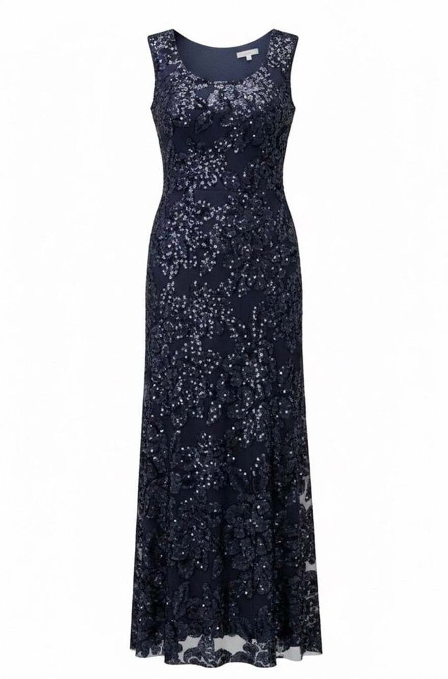 Frank Lyman Women’s M Navy Sequin Floral Maxi Evening Gown Made Canada